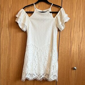 Speechless White Lace Cold-Shoulder Mini Dress